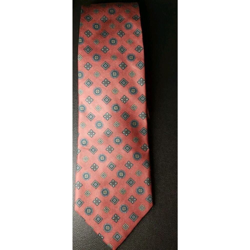 Woodward Men 100% Silk Handmade Italy Traditional Medallion Brick Red Vintage